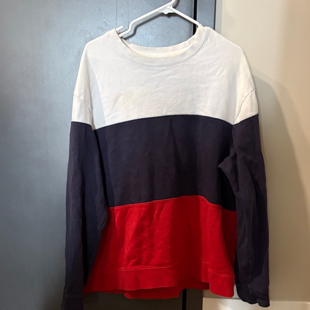 American Eagle Outfitters Colorblock Crewneck Sweatshirt in White, Navy, Red